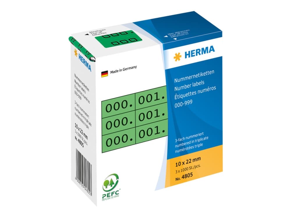 HERMA - Musta, vihreä - 10 x 22 mm 3000 tarraa (1000 arkkia x 3 itseliimautuvaa numerotarraa)