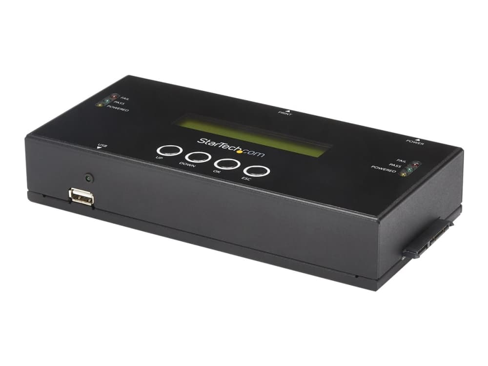StarTech.com SATSASDUPE11, HDD-monistaja, 2 kopiot, USB 3.2 Gen 1 (3.1 Gen 1), Musta, Terästä, Kopiointi, Pyyhintä