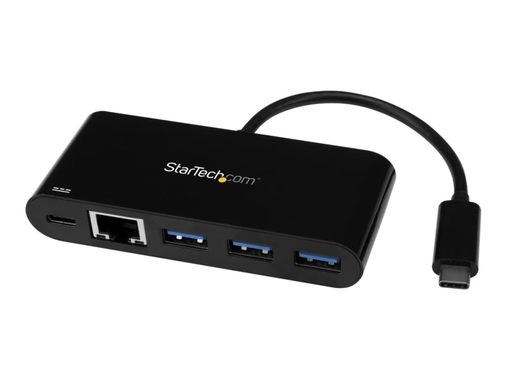 StarTech.com 3 Port USB-C Hub Gigabit Ethernet & 60W Power Delivery Passthrough kannettavan tietokoneen lataus, USB-C to 3x USB-A (USB 3.0 SuperSpeed 5Gbps), USB 3.1/USB 3.2 Gen 1 Type-C Adapter Hub - Windows/macOS/Linux (HB30C3AGEPD) - Hub - 3 x SuperSpeed USB 3.0 + 1 x 10/100/1000 - desktop