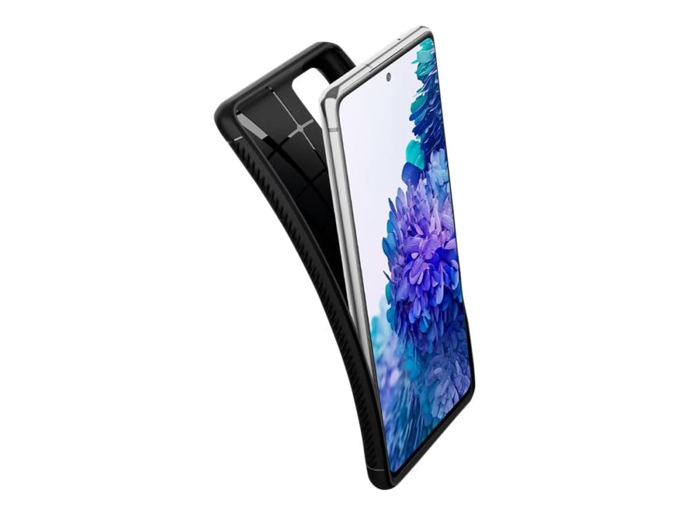 Spigen Rugged Armor - Takakuori matkapuhelimelle - joustava termoplastinen polyuretaani (TPU) - mattamusta, hiilikuituiset yksityiskohdat ja kiiltävät korostukset - Samsung Galaxy S20 FE, S20 FE 5G -puhelimelle