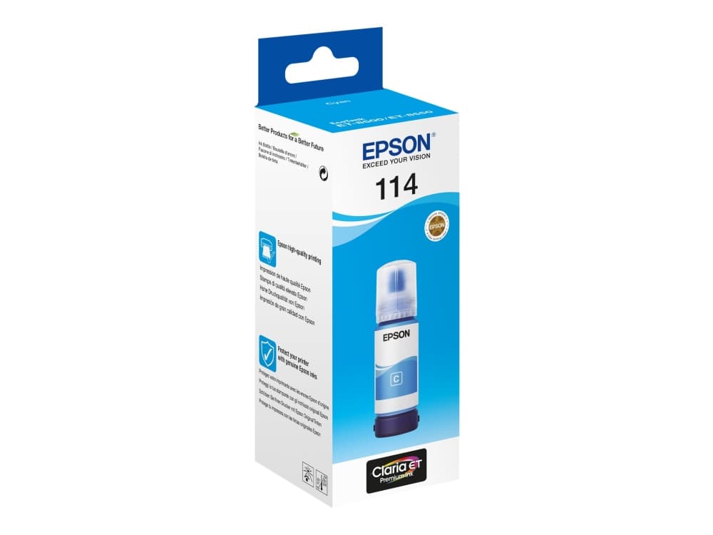 Epson 114 EcoTank Cyan ink bottle, Syaani, Epson, ET-8500 ET-8600, Perusvärintuotto, 70 ml, Mustesuihku