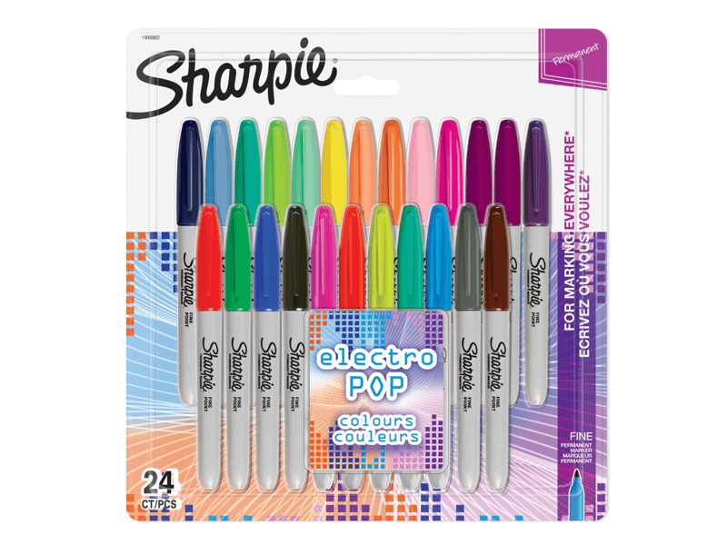 Sharpie Fine, 24 kpl, Monivärinen, Ohut pää, Harmaa, Monivärinen, Pyöreä, Hienojakoinen