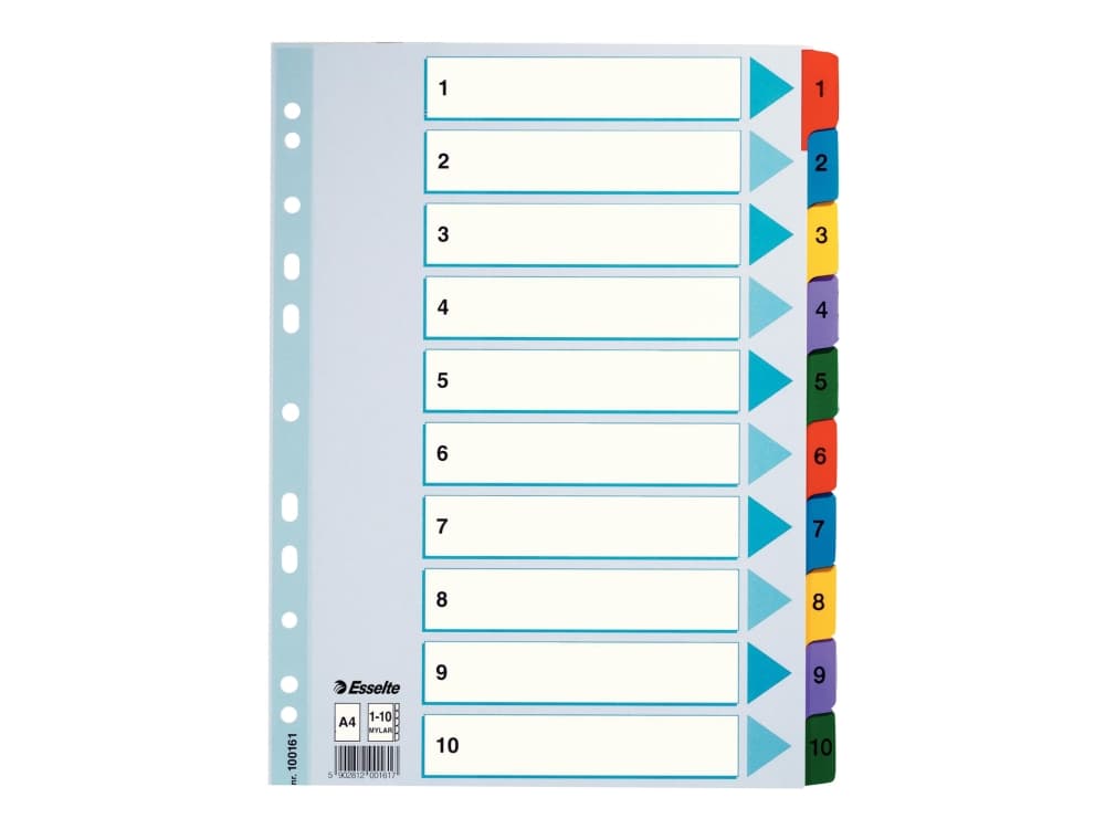Esselte kartonkirekisteri Mylar A4, Numeroitu välilehtihakemisto, Kartonki, A4, 225 mm, 3 mm