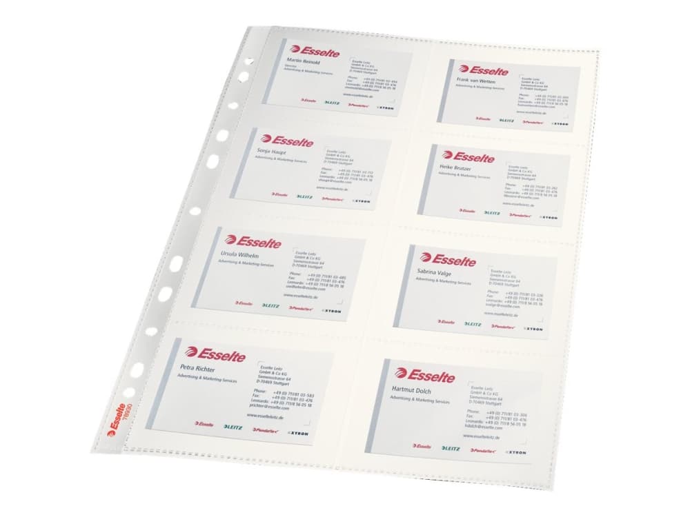 Esselte käyntikorttitasku 105mic A4, Läpinäkyvä, Polypropeeni (PP), 0,105 mm, 10 g