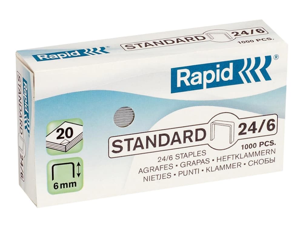 Rapid Standard 24/6, Niittipakkaus, 24/6, 6 mm, Kiinnitys, 1000 niitit, Sinkki