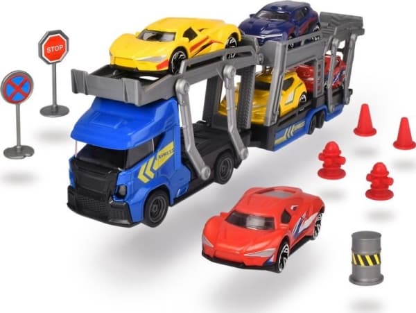 30 cm kuorma-auto, jossa 5 metallista autoa ja tarvikkeet Dickie