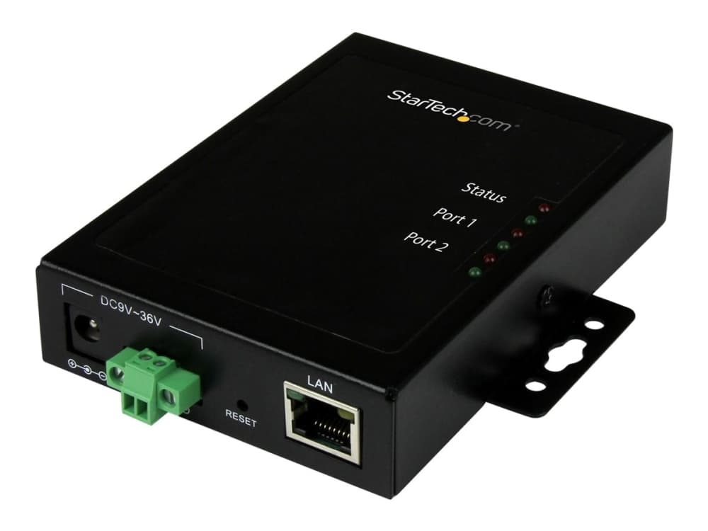 StarTech.com 2 Port Serial-to-IP Ethernet Device Server - RS232 - Metalli ja asennettava - Sarjapalvelin - RS232 Serial-Over-IP (NETRS2322P) - Laitepalvelin - 2 porttia - 100Mb LAN, RS-232 - AC 120/230 V / DC 9 - 36 V - seinään asennettava