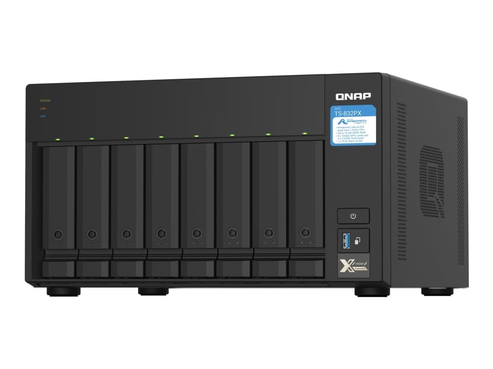 QNAP TS-832PX, NAS, Tower, Annapurna Labs, AL324, Alumiini, Musta