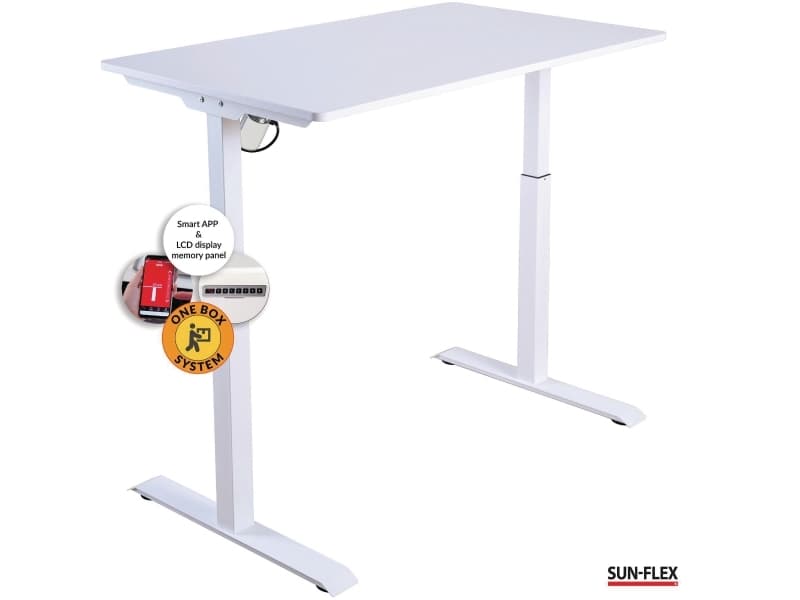 Nosto-/laskupöytä sun-flex easydesk elite, sähköinen, 120 x 60 cm, valkoinen