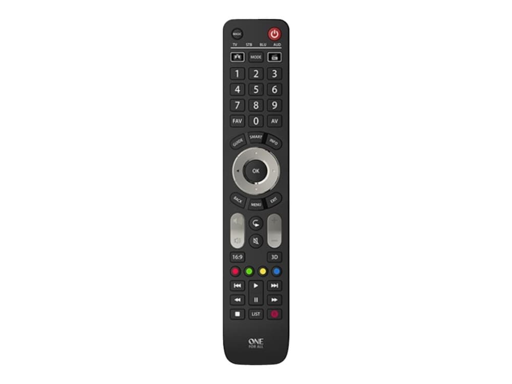 One For All Advanced Evolve 4 -kaukosäädin, TV, TV-digisovitin, DVD/Blu-ray, IR Langaton, Painikkeiden painaminen, Musta