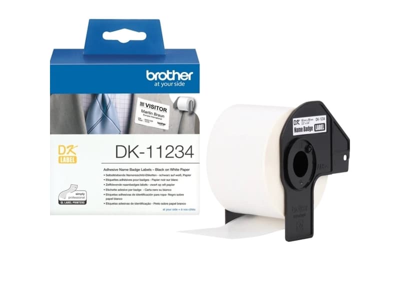 Brother DK-11234, Valkoinen, Itse kiinnittyvä tulostintarra, Irroitettava, Suorakulmio, Brother QL, 8,6 cm