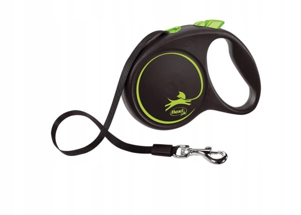 Flexi Black Design M, Koira, Joustava koiran hihna, Musta, Vihreä, Nauha, 25 kg, Yksivärinen