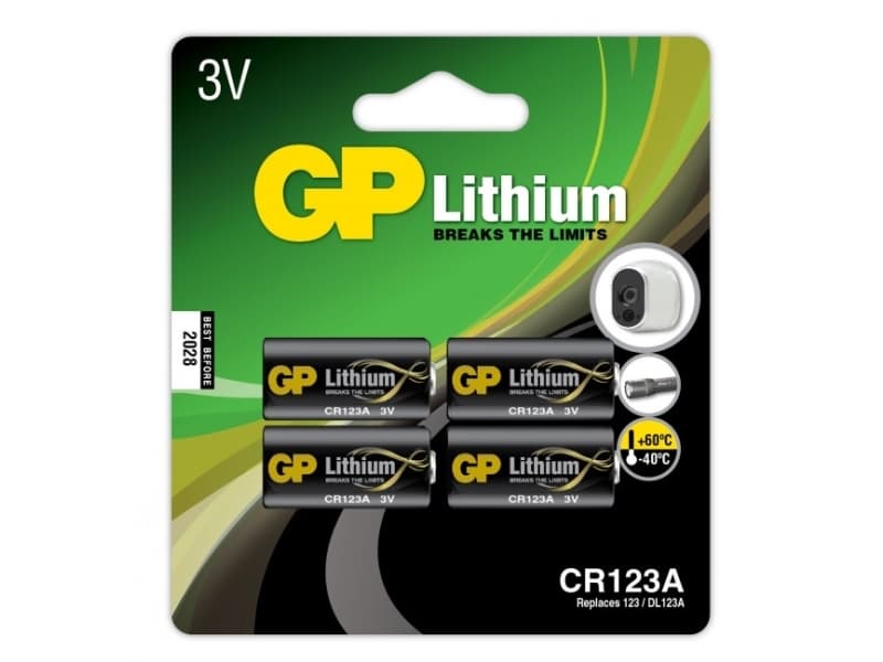 GP Batteries Lithium CR 123A, Kertakäyttöinen akku, CR123A, Lithium-Manganese Dioxide (LiMnO2), 3 V, 4 kpl, Musta