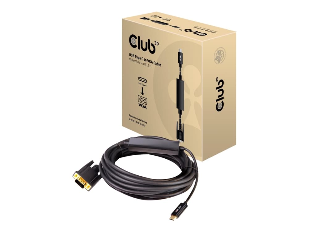 Club 3D - Sovitinkaapeli - USB-C han til HD-15 (VGA) han - 5 m - aktiivinen