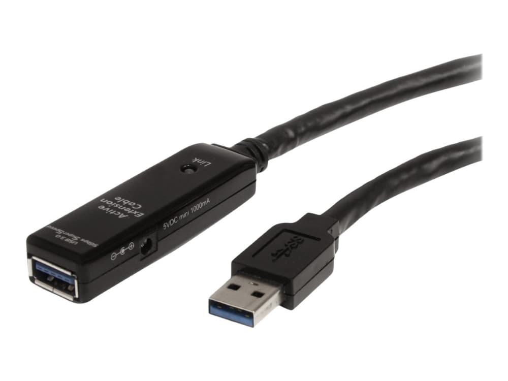 StarTech.com 16.4ft aktiivinen USB 3.0 jatkokaapeli verkkovirtasovittimella - Suojattu - uros - naaras USB USB 3.1 Gen 1 Type A (5Gbps) Extender (USB3AAEXT5M) - USB forlængerkabel - USB Type A (han) til USB Type A (hun) - USB 3.0 - 5 m - aktiv - sort - for P/N: PEXUSB3S2EI, PEXUSB3S42, PEXUSB3S7, ST7300U3M, ST7300USB3B, SVA5H2NEUA, USB3SAA3MBK