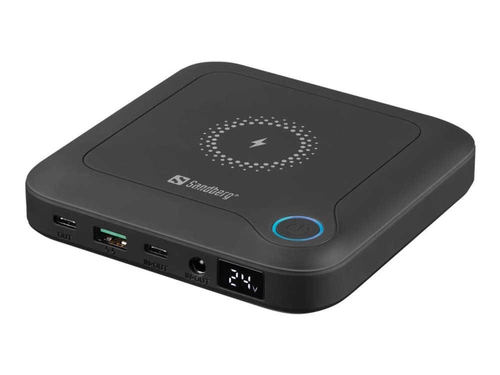 Sandberg All-in1 Laptop Powerbank 24000 - Powerbank kannettavaan tietokoneeseen - 24000 mAh - Langaton lataus (Qi-lataus) - Musta