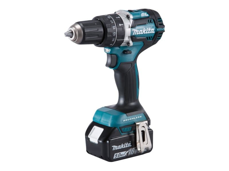 Makita DHP484 - Vasaraporakone/ruuvinväännin - akkuporakone - 2-nopeuksinen - avaimeton porapatruuna 13 mm - 54 N-m - 2 akkua - 18 V