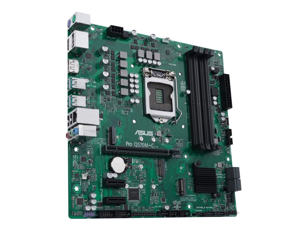 ASUS Pro Q570M-C/CSM - Emolevy - micro-ATX - LGA1200-asennuspaikka - Q570-piirisarja - USB-C Gen1, USB 3.2 Gen 1, USB 3.2 Gen 2 - Gigabit LAN - sisäinen grafiikka (CPU tarvitaan) - HD-ääni (8-kanavainen)