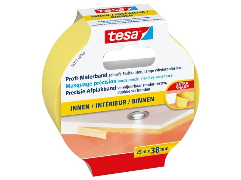 TESA 56271, Maalarin teippi, Paperi, Keltainen, Tasainen, Akryylimaali, Alkydimaali, Lateksimaali, 150 päivää