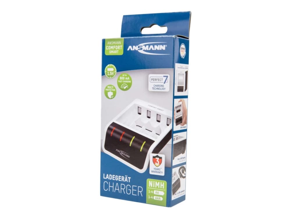 ANSMANN Comfort Smart - 1,5 tunnin USB-akkulaturi - (4xAA/AAA:lle) - 800 mA - musta, valkoinen