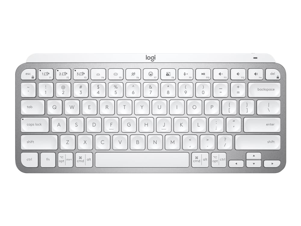 Logitech MX Keys Mini, Mini, RF Wireless + Bluetooth, Näppäimen saksikytkin, QWERTY, Harmaa