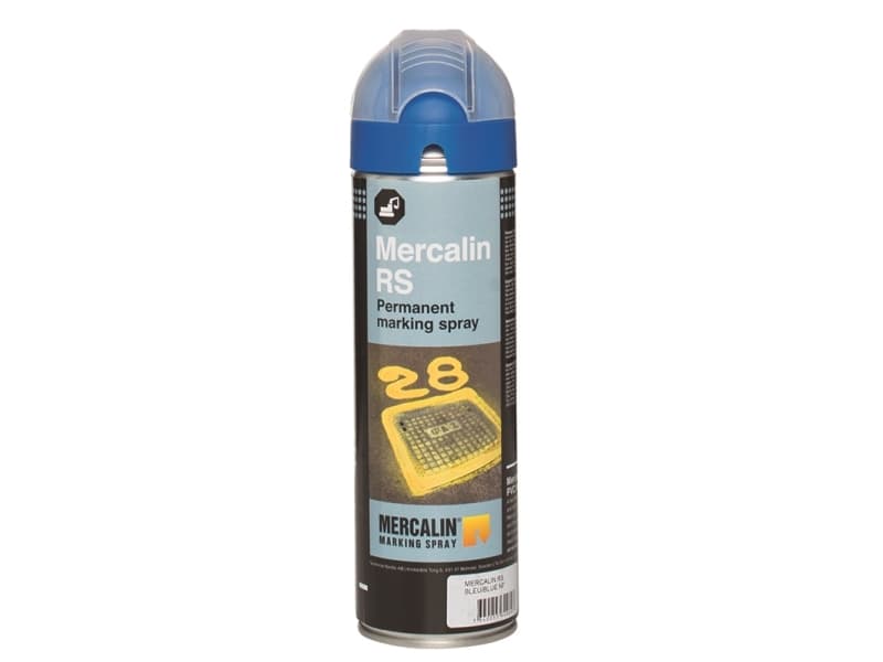 Mercalin merkintäsuihke 500ml - RS sininen, esim. asfaltille, betonille, ruoholle, soralle, puulle, kivelle ja jäälle