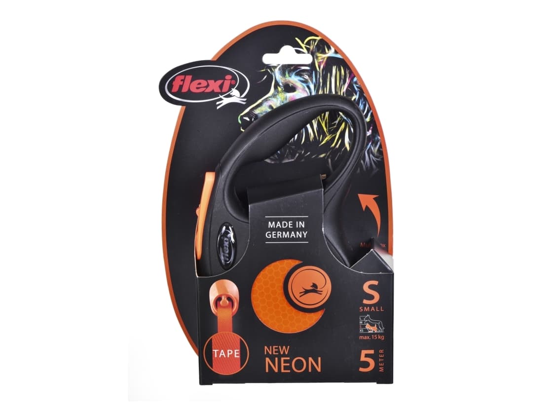 flexi Uusi NEON-nauha S, 5M, 15KG, musta/neonoranssi