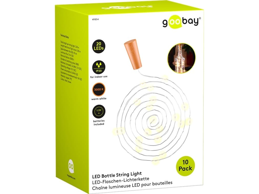 Goobay 49854, Dekorativ lysfigur, Brun, Sølv, Kobber, Polyvinylchlorid (PVC), IP20, Flaske, CE, WEEE
