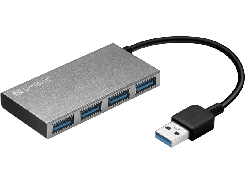 Sandberg USB 3.0 Pocket Hub 4 ports, USB 3.2 Gen 1 (3.1 Gen 1) Type-A, USB 3.2 Gen 1 (3.1 Gen 1) Type-A, 5000 Mbit/s, Valkoinen, Alumiini, RoHS