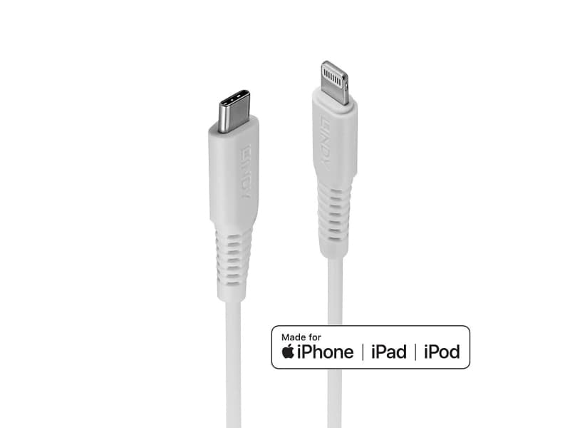 Lindy 31318, 3 m, Lightning, USB C, Uros, Uros, Valkoinen
