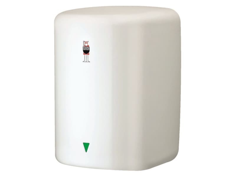 DAN DRYER Turbo Low Noise -käsikuivain (346) valkoiseksi maalattua terästä, kosketusvapaa. Kuivausaika 10-15 sekuntia, 700-1400 W, mitat 287x205x180 mm, 63-68 dB(A) 1 m