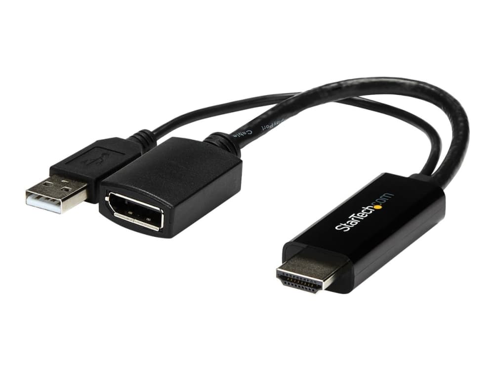 StarTech.com 4K 30Hz HDMI to DisplayPort Video Adapter w/ USB Power - 6 tuumaa - HDMI 1.4 (uros) to DP 1.2 (naaras) Active Monitor Converter (HD2DP) - Adapterkabel - HDMI, USB (kun strøm) han til DisplayPort hun - 25,5 cm - lajittelu - aktiivinen, 4K30 Hz (3840 x 2160) tuki - P/N: SV211HDUC, SV221HUC4K varten
