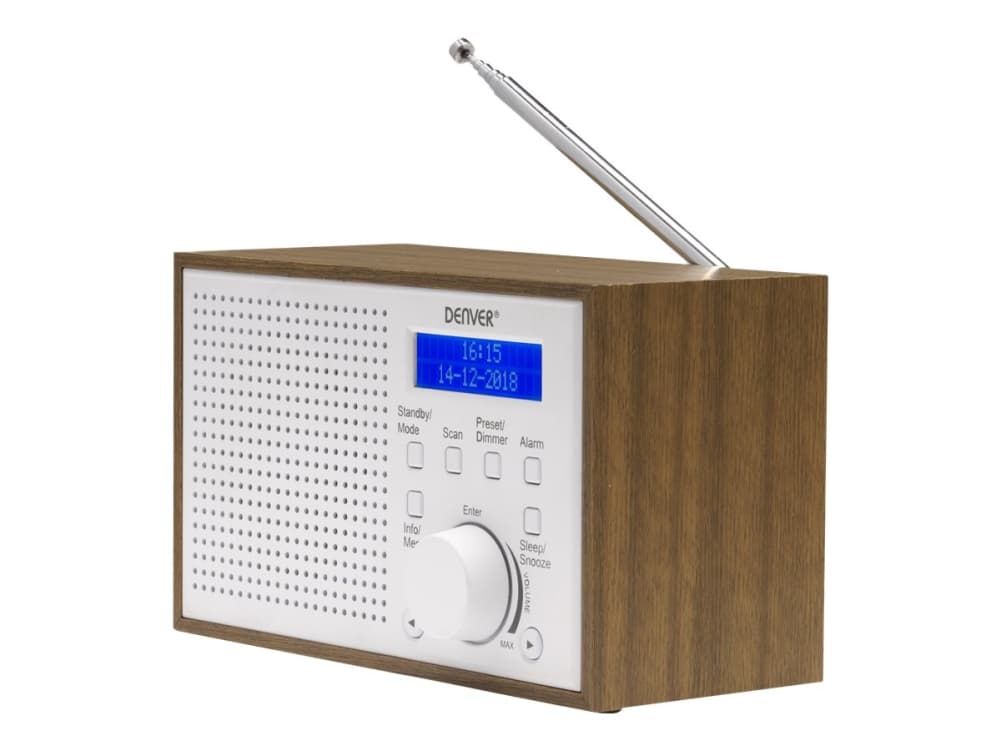 Denver DAB-46WHITE, Internet, Analoginen & digitaalinen, DAB+, FM, 2 W, LCD, Ruskea, Valkoinen