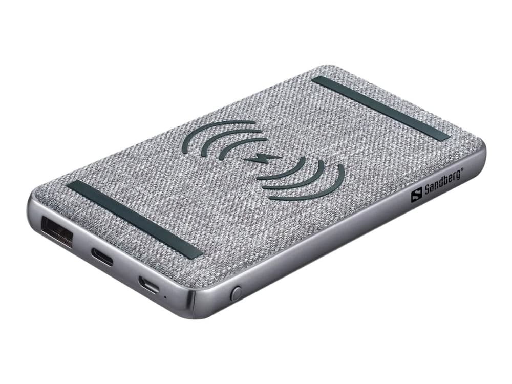 Sandberg - Trådløs power bank - Li-pol - 10000 mAh - 37 Wh - 3 A - PD, QC 3.0 - 2 output-stikforbindelser (USB, USB-C) - på kabel: Micro-USB