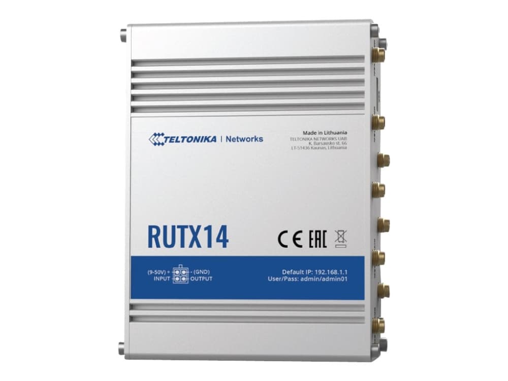Teltonika RUTX14 - Trådløs-reititin - WWAN - 5-porttinen kytkin - GigE, Wi-Fi 5 - 802.11a/b/g/n/ac Wave 2, LTE, Bluetooth 4.0 LE - Dual Band - 3G