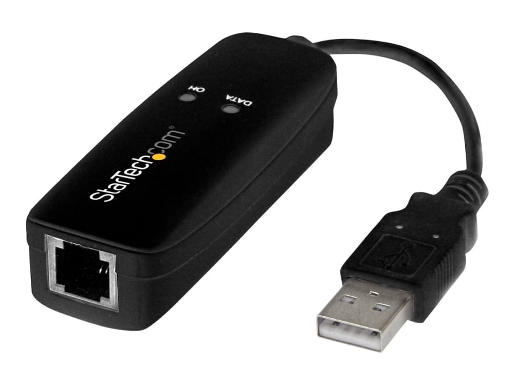 StarTech.com USB 2.0 faksimodeemi, 56K ulkoinen laitteistovalinta V.92 modeemi/dongle/sovitin, tietokoneen/kannettavan tietokoneen faksimodeemi, USB puhelinliitäntään, USB datamodeemi, verkkofaksi/CMR/POS - 56K V.92 modeemi dongle - Faksi/modeemi - USB - 56 Kbps - K56Flex, V.90, V.92