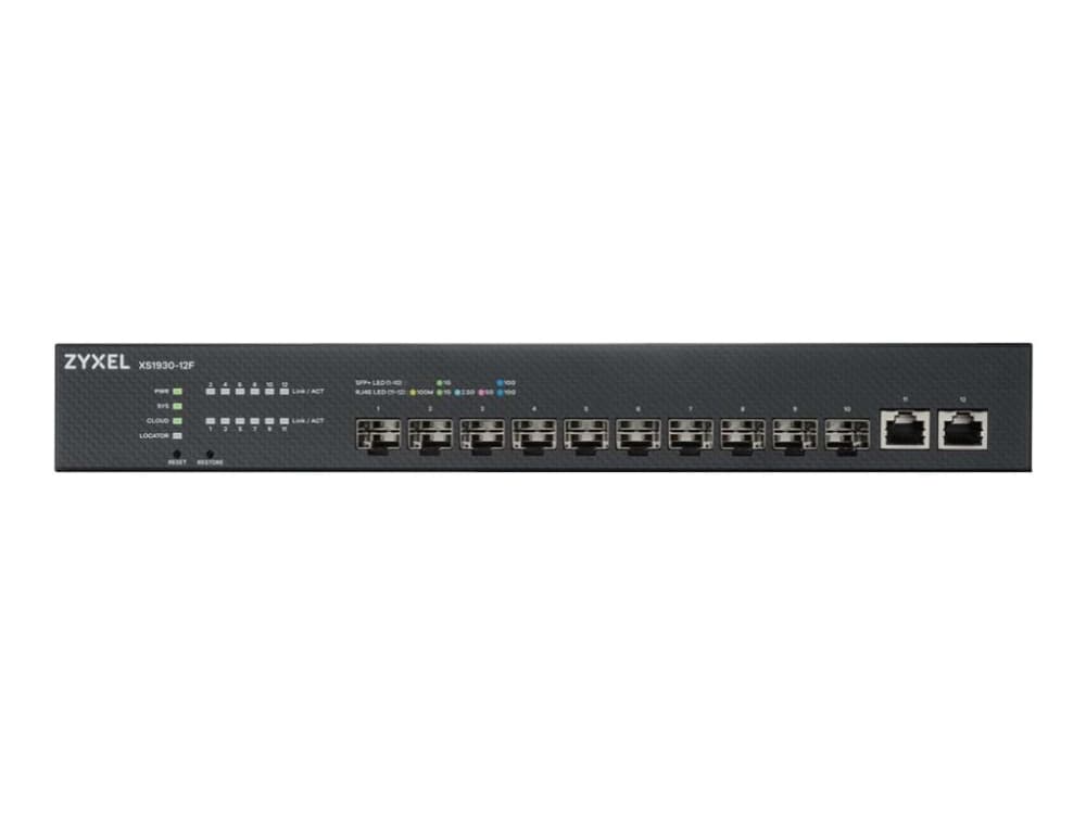 Zyxel XS1930-12F - Kytkin - älykäs - 10 x 1 Gigabit / 10 Gigabit SFP+ + 2 x 100/1000/2.5G/5G/10GBase-T - työpöytä, monterbar på stativ