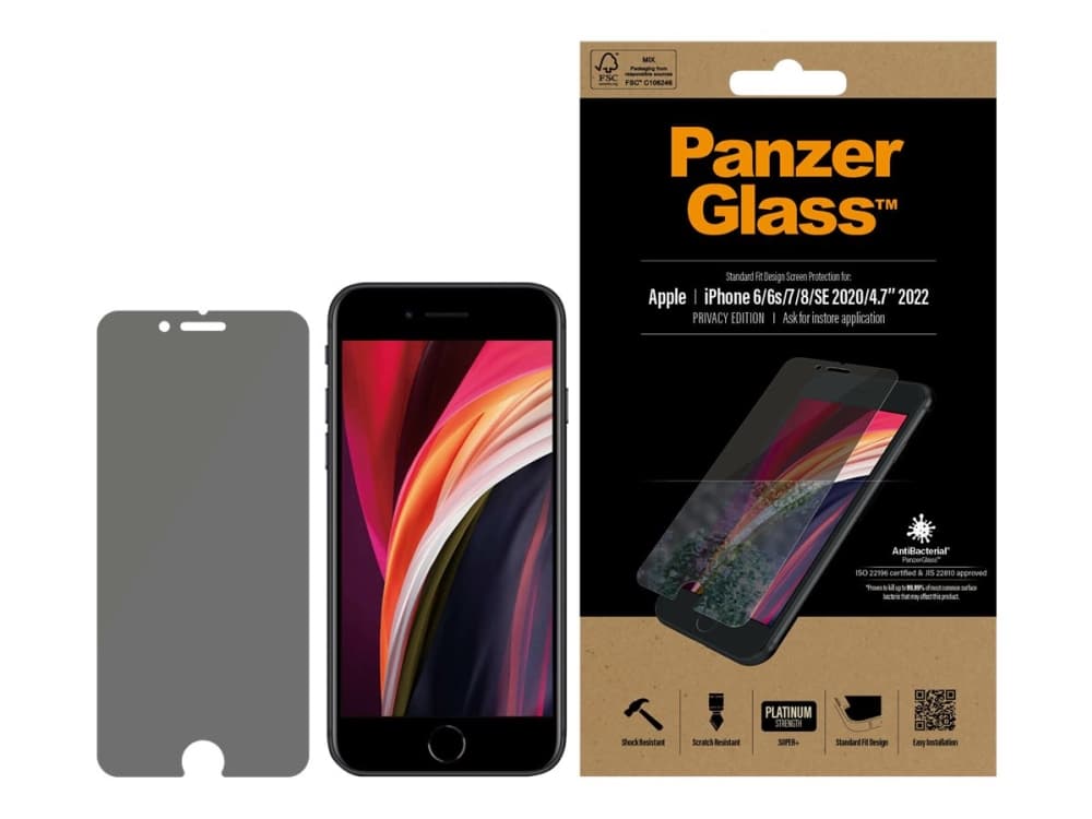 PanzerGlass™ | Privacy Edition - Näytönsuoja matkapuhelimelle - Standard fit - Kristallinkirkas | Apple iPhone 6, 6s, 7, 8, SE (2. sukupolvi)