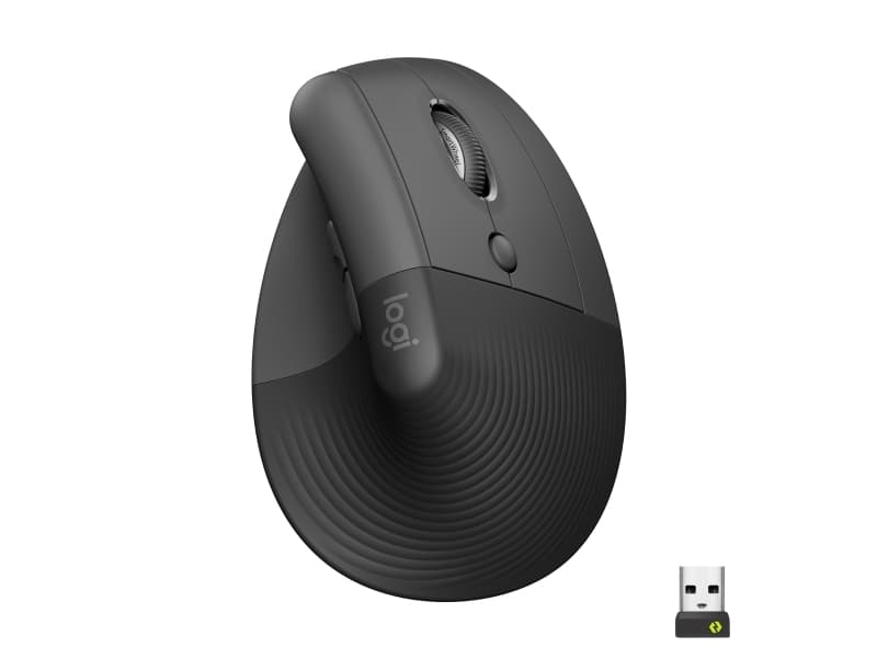 Logitech Lift (oikeakätinen) - Pystysuuntainen hiiri - ergonominen - optinen - 6 painiketta - langaton, johdotus - Bluetooth, 2,4 GHz - langaton vastaanotin (USB) - grafiitti