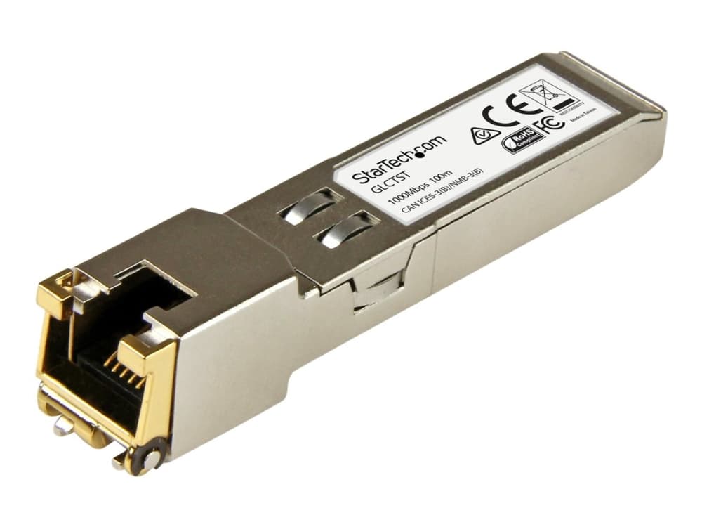 StarTech.com Cisco GLC-T Yhteensopiva SFP-moduuli, 1000BASE-T, SFP to RJ45 Cat6/Cat5e, 1GE Gigabit Ethernet SFP, RJ-45 (kupari) 100m, Cisco Firepower, ASR920, IE2000 Mini GBIC Transceiver - Elinikäinen takuu (GLCTST) - SFP (mini-GBIC) transceiver modul (svarende til: Cisco GLC-T) - GigE - 1000Base-T - RJ-45 - op til 100 m