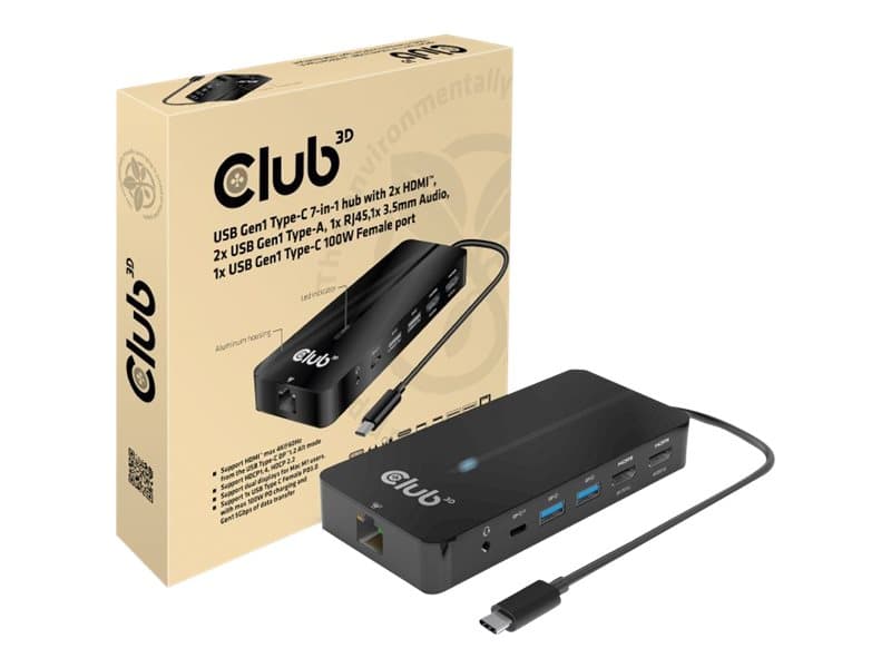 Club 3D CSV-1595 - Telakointiasema - USB-C 3.2 Gen 1 - 2 x HDMI - GigE
