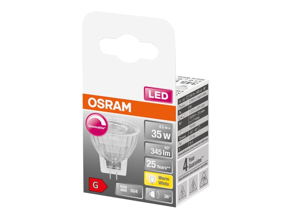 OSRAM LED SUPERSTAR - LED-spottilamppu - muoto: MR11 - GU4 - 4,5 W (vastaava 35 W) - luokka G - lämpimän valkoinen valo - 2700 K