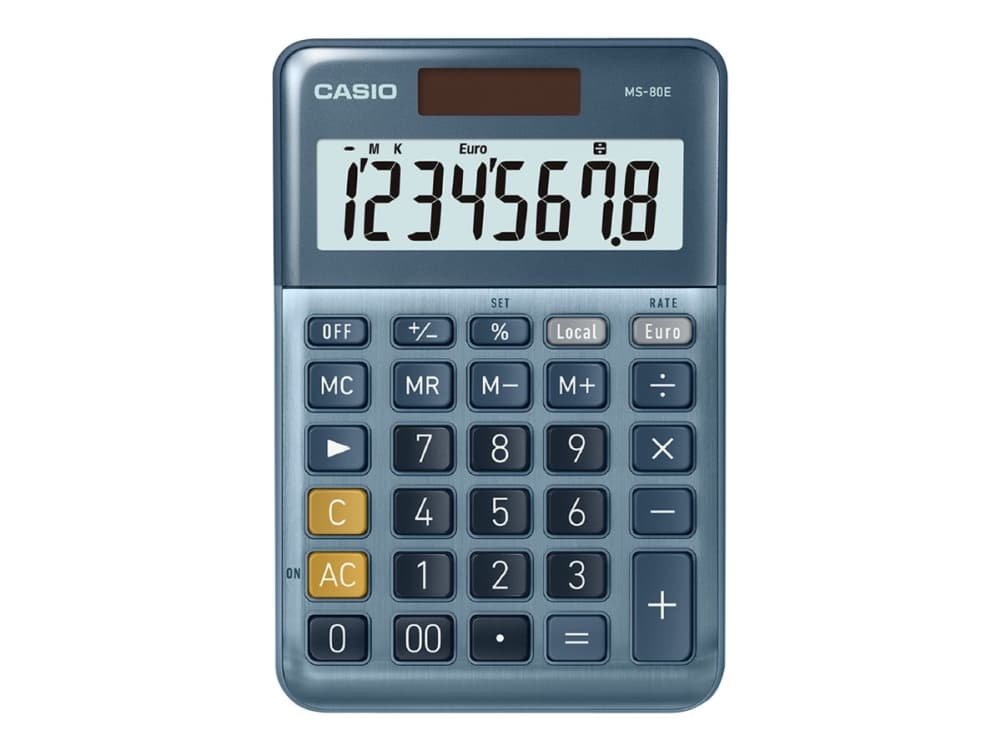 Casio MS-80E, Tasku, Talouslaskin, 8 lukua, Akku/Aurinko, Sininen