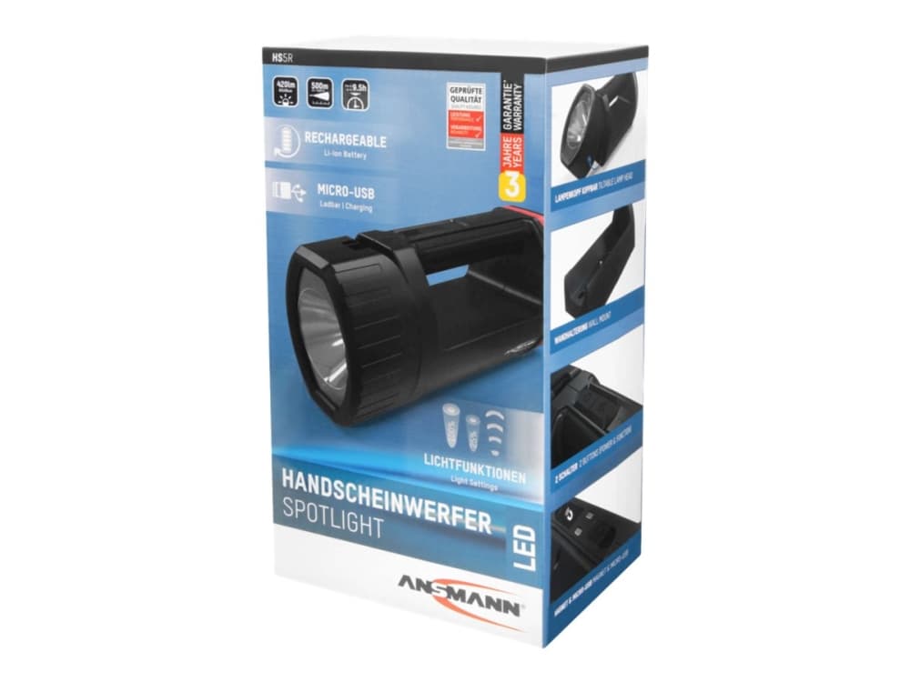 Ansmann HS5R, Käsikokoinen taskulamppu, Musta, Painikkeet, IP20, III, -10 - 45 °C