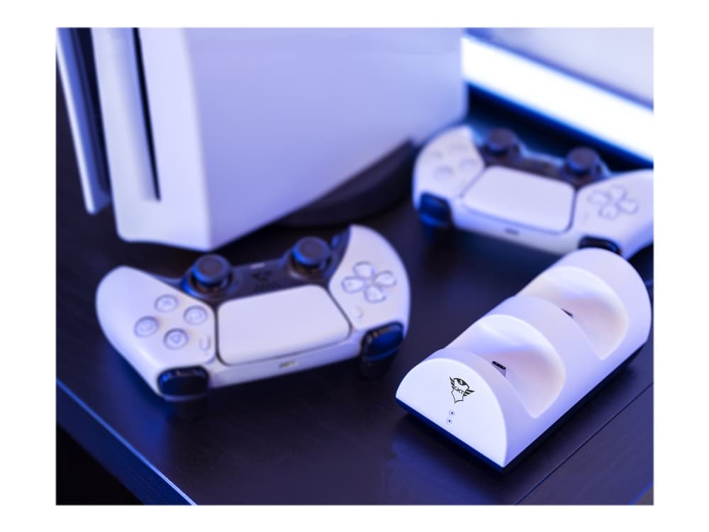 Trust GXT 254 - Latausteline - 2 ulostuloliitintä (24-nastainen USB-C) - valkoinen - Sony DualSense -laitteeseen