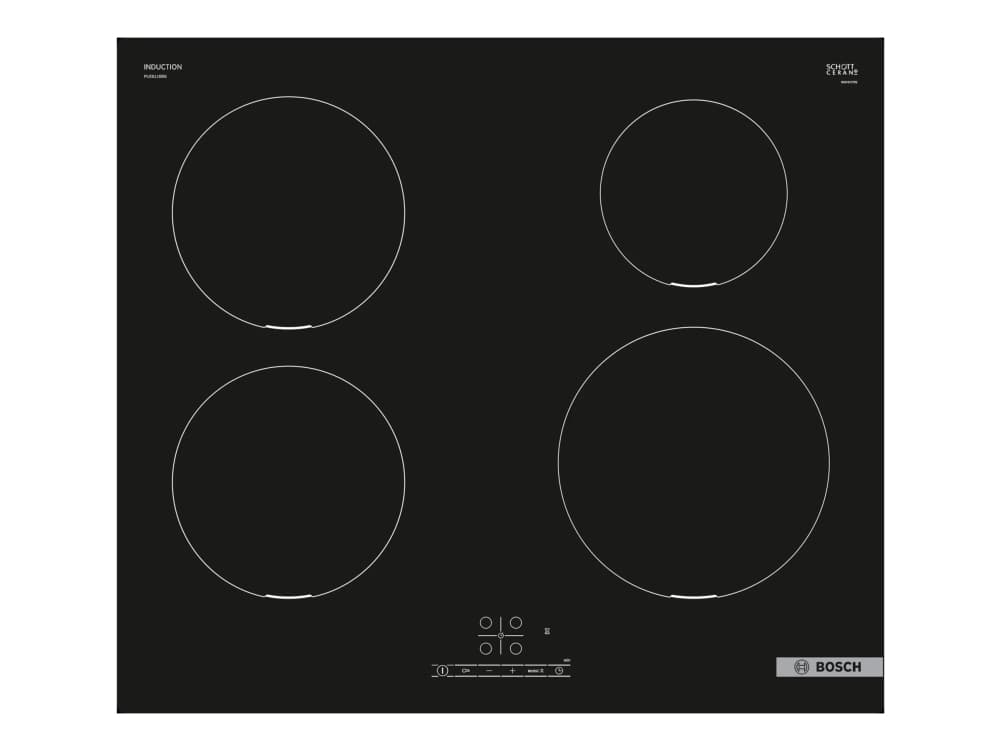 Bosch Serie 4 PUE611BB6E, Musta, Kiinteä, 59.2 cm, Keittoalueinduktioliesi, Keraaminen, 4 alue(tta)