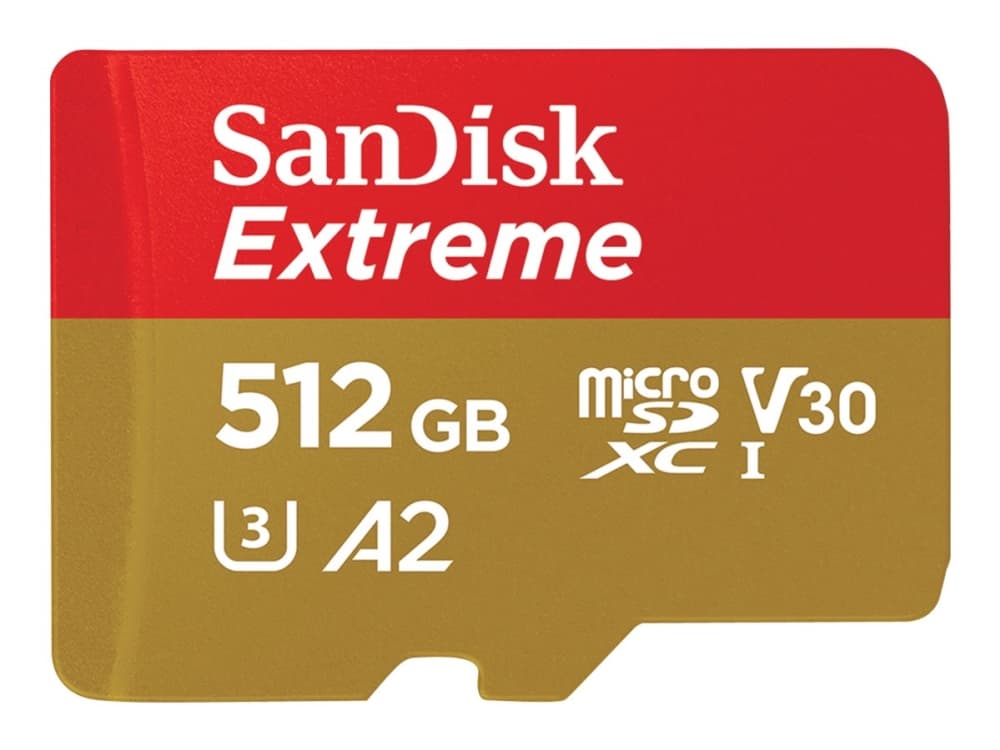 SanDisk Extreme - Flash-muistikortti (microSDXC-SD-sovitin sisältyy) - 512 GB - A2 / Video Class V30 / UHS-I U3 / Class10 - microSDXC UHS-I