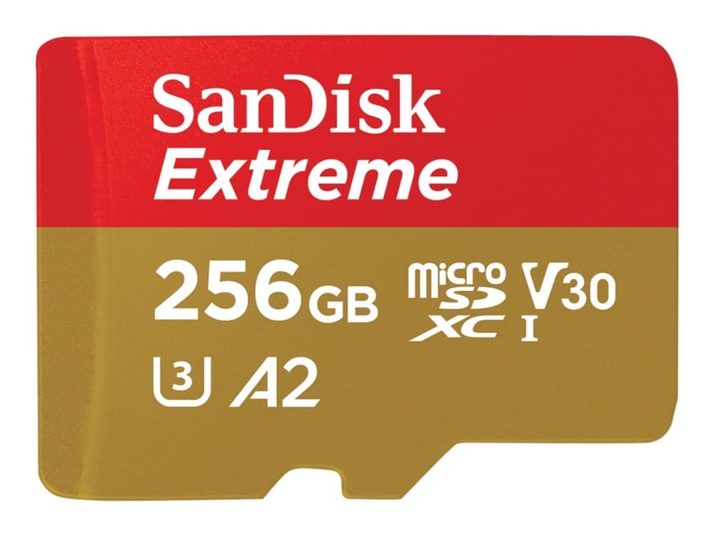 SanDisk Extreme - Flash-muistikortti (microSDXC-SD-sovitin sisältyy) - 256 GB - A2 / Video Class V30 / UHS-I U3 / Class10 - microSDXC UHS-I