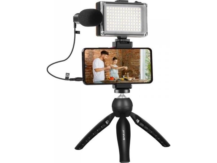 Puluz Set for live recording, tripod + LED lamp + microphone + phone buckle PKT3132B