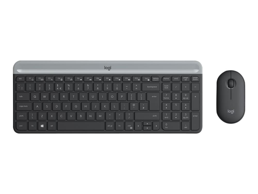 Logitech MK470, Täysikokoinen (100 %), Langaton RF, QWERTY, Grafiitti, Sisältää hiiren